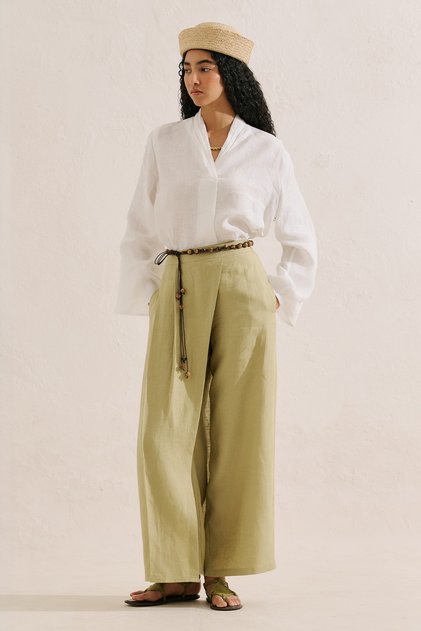 Linen Layered Collar Blouse Ecru