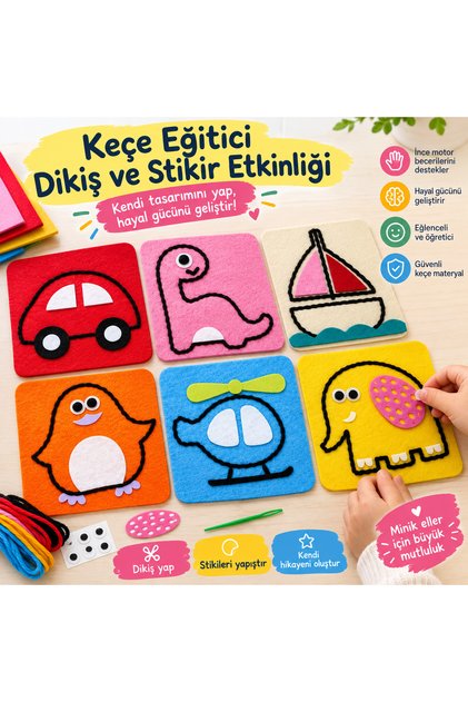 Felt 6-Piece Creative, Intelligence-Developing, Educational Handicraft Sewing Set for Children 16X16 cm