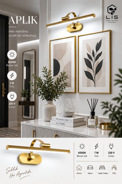 Gold Elektrikli 6W Flüt Aplik Tablo Banyo Ayna Üstü Aydınlatma Beyaz Işık