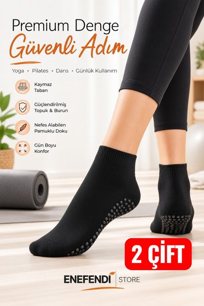 2 Pairs Yoga Pilates Tawers Seamless Socks Women Non-Slip Sole Cotton Silicone Printed Black