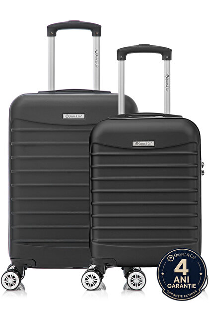 Set 2 Trolere Cabina 40x30x20cm roti detasabile si 55x38x21cm, bagaj de mana, troller ABS, Negru
