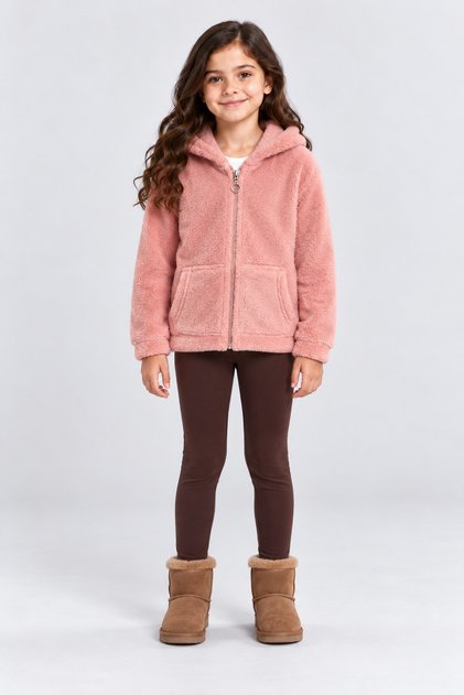Unisex Children's Hooded Plush Coat with Zipper, Pockets, Soft and Warm Winter Jacket Ak4124