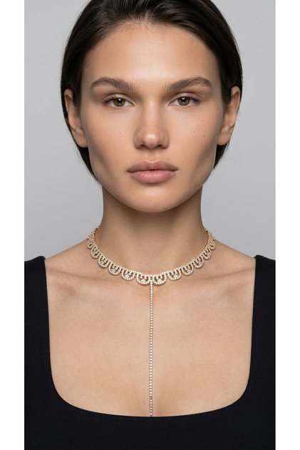 Special Design Shiny Gold Yellow Necktie Necklace with Zircon Stone Pendulum