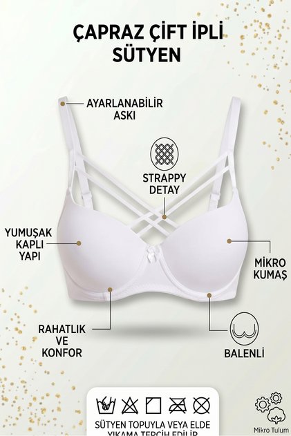 Silicone Supported Micro Cross Double String Bra