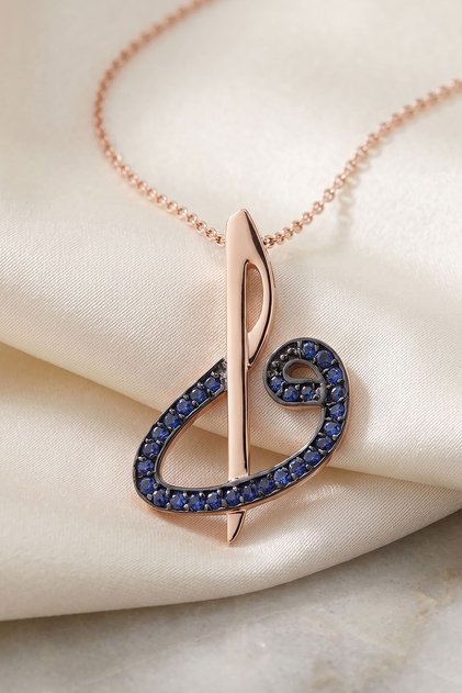 Altın Safir Elif Vav Kolye