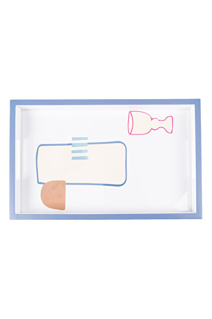 Rectangular Serving Tray 40×25 cm White and Blue Wooden Abstract Print from Soulful
