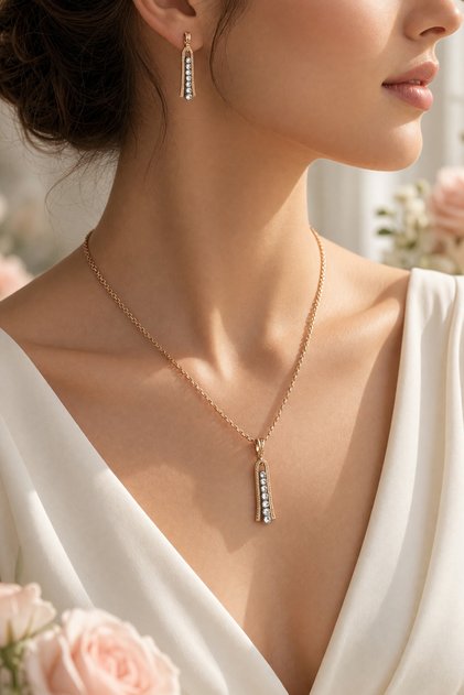 Zircon Stone Design Necklace and Earrings Set