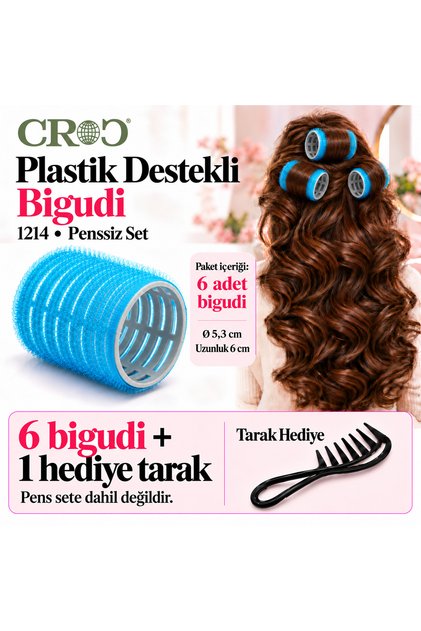 Croc Pembe Cırtlı Sünger Bigudi 8Li Çap 4Cm + (12Li Alüminyum Saç