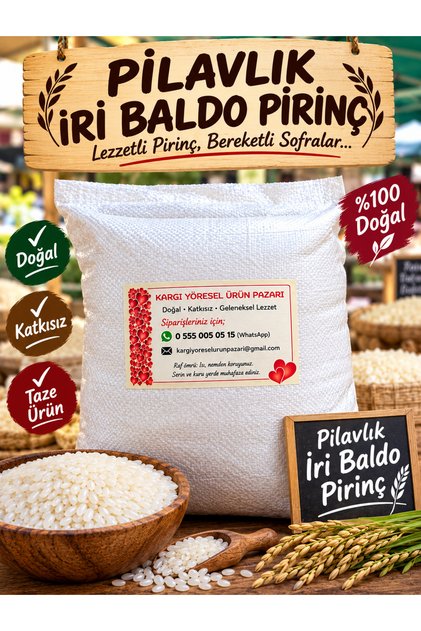 PİLAVLIK İRİ BALDO PİRİNÇ-(1 KG) ASIRLIK OVALARDAN YERLİ PİRİNÇ