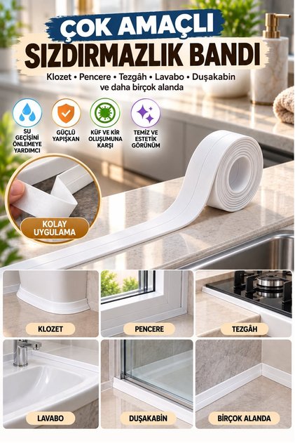 Su Sızdırmaz Bant Mutfak Lavabo Pencere Duvar Bandı 3.2 Mt.