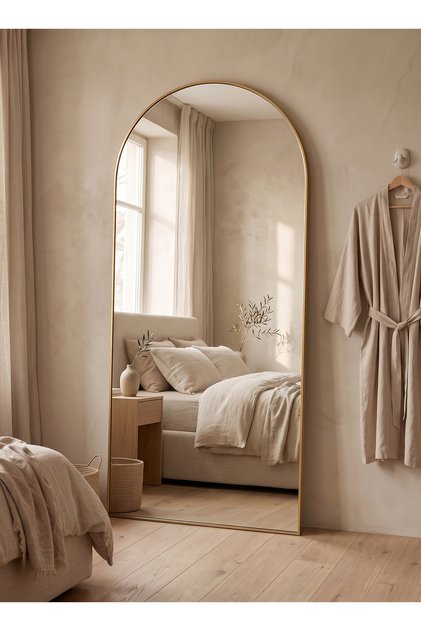 Beautiful Mirror With Premium Design150x50cm-Mirror With Gold Metal Frame And Back Stand