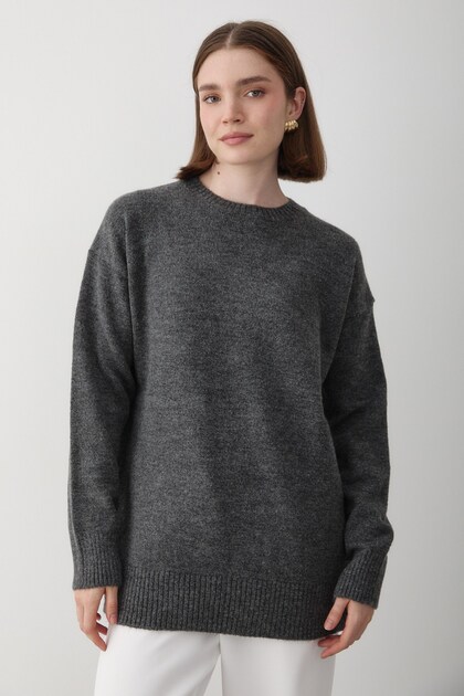 Women's Anthracite Crew Neck Oversize Knitwear Sweater