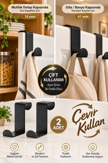 2 Adet Siyah Amerikan Kapı Arkası Askılığı Metal Askı Organizer Mutfak Banyo Kapı Arkası Askılık