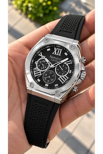Sports Men's Wristwatch, Functions Active, Black Silicone Cord with Calendar + Bracelet