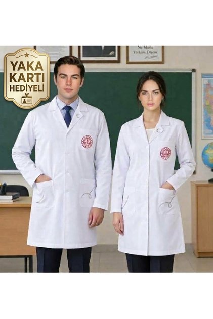 UZUN KOL BEYAZ UNİSEX ÖNLÜK APAŞ YAKA MİLLİ EĞİTİM LOGOLU (MEB) ÖĞRETMEN, AKADEMİSYEN ÖNLÜĞÜ