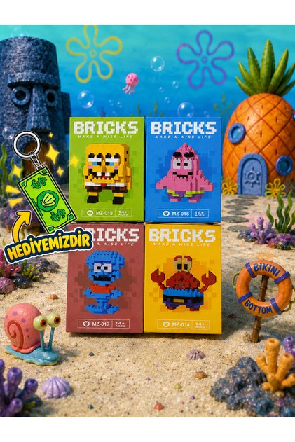 3D Yapı Blokları Piksel Karakter Seti 4'lü – Mini Blok Koleksiyon Figürü, Yapım Oyuncağı 14+