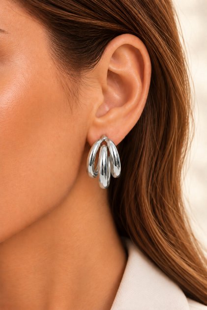Oval Multiple Hoop Earrings Silver Color