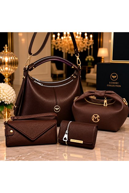 Luxury Set of 4, Excellent Quality Shoulder and Handbags, Crossbody Bag, Gold Chain Bag and Wallet Set, Gift for Everyday Use