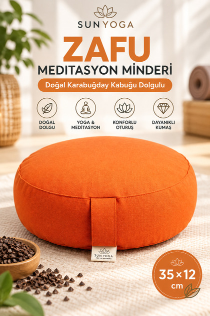 Zafu Yoga Meditasyon Minderi Karabuğday Kabuğu Dolgulu 35x12 cm Turuncu