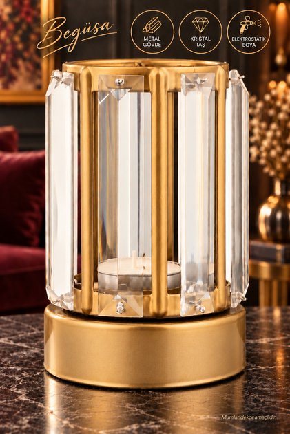 Kalmar Kristal Mumluk Eskitme, Kristal Taşlı Dekoratif Mumluk, Modern Mumluk Tasarımı, Şık Ev Aksesuarı, Salon ve Oturma Odası Dekorasyonu