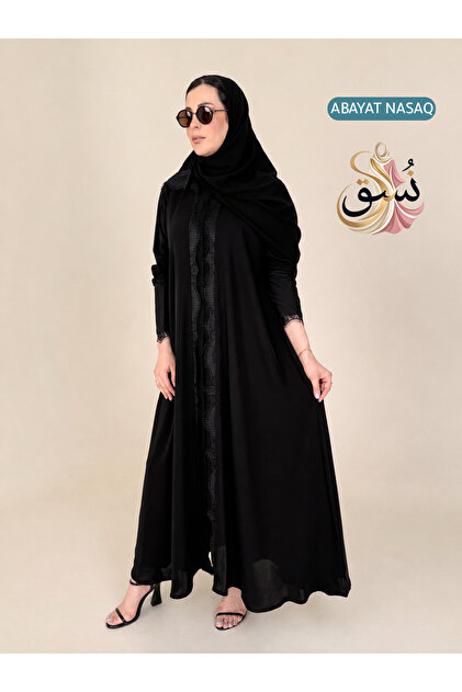 Abaya Suharab L Women's Abaya with Internet Fabric and Stretch Sleeves with Black Lace