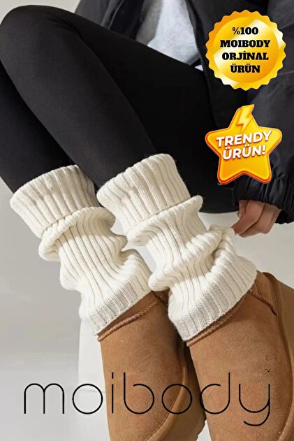 Original Premium Tozluk %100 Akrilik Triko Örgü Leg Warmer Ayak Isıtıcı Bale Paten Çorabı Ekru