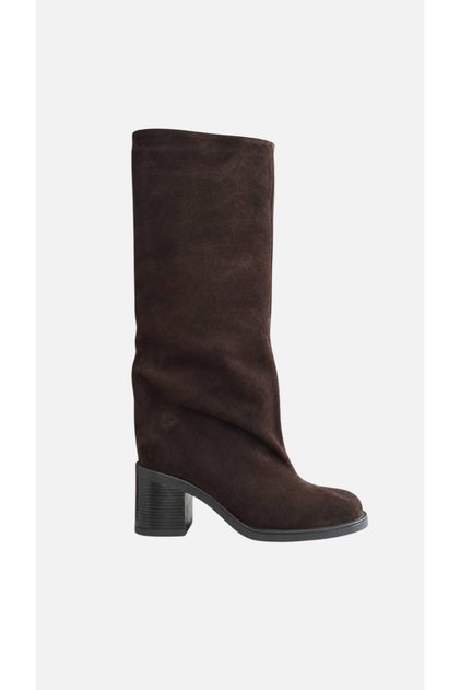 Alessia Genuine Leather Heeled Boots Brown Suede