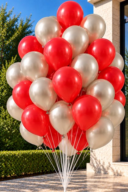 25 Pieces Metallic Pearlescent (Red-Silver Grey) Mixed Helium Flying