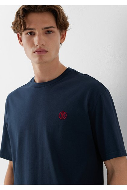 Seal Logo Embroidered Navy Blue T-Shirt Loose Fit / Loose Comfortable Cut 067074-33207
