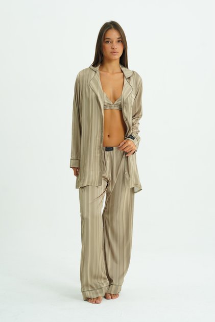 Veloura Sand 4 Piece Satin Pajama Set