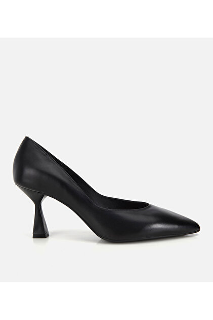 Kadın Deri Siyah Kısa Topuklu Stiletto