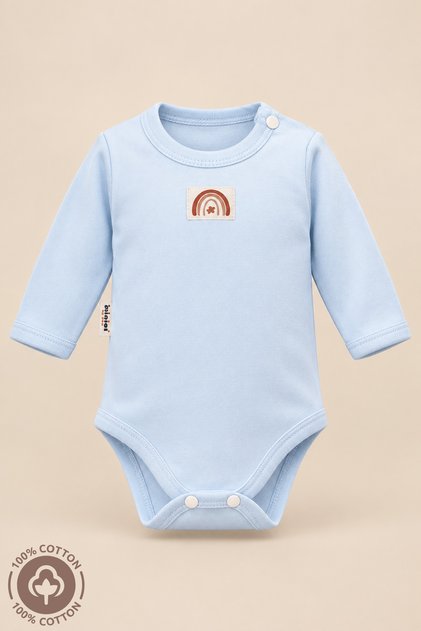 Unisex 100% Organic Cotton 3-6-9-12 Months Long Sleeve Baby Bodysuit with Crest Detail