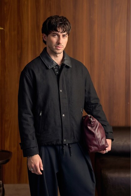 Men's Relax Fit Gabardine Fabric Jacket Black