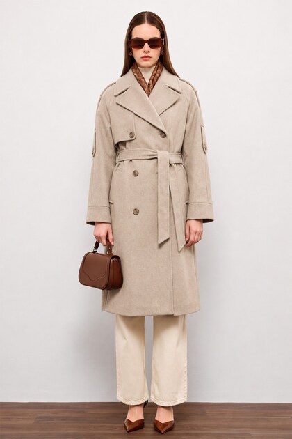 Oversized Coat with Epaulet and Cape Detail TaÅŸ 3200
