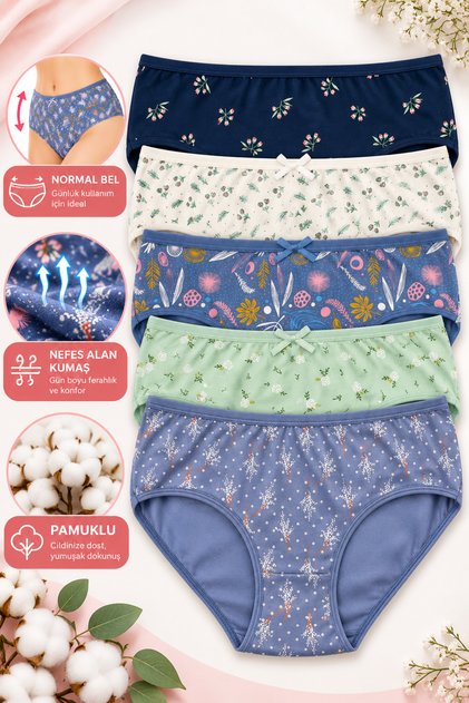 5 Pieces Normal Waist Panties Mixed Colors