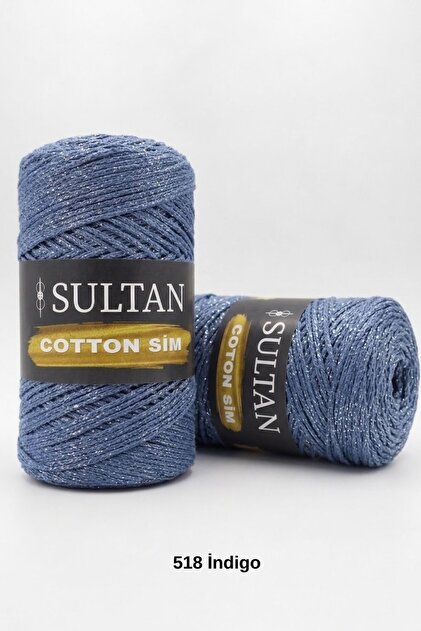 1 Piece of Sultan Cotton Sim 260 Grams 100 Meters 2 mm Ip Canta Amigurumi Basket Supla Material - Color: 518 Indigo Sim