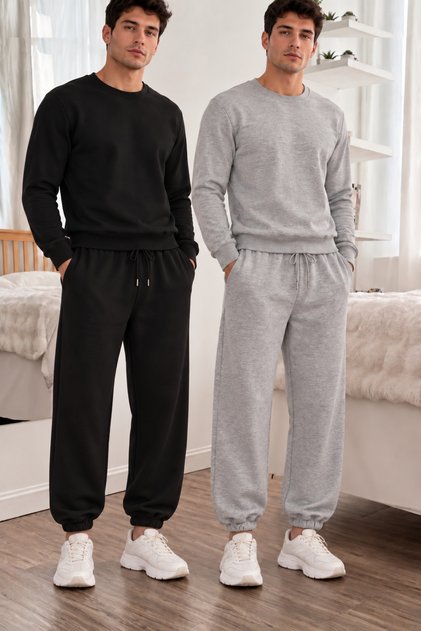 BLACK GRAY Pantaloni de trening pentru bărbați, cu talie subțire, 2 bucăți...