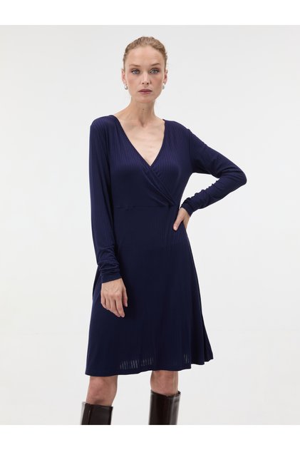 Rochie midi în linie A de damă, albastru închis
