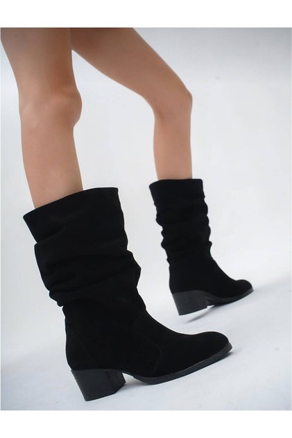 Heeled Suede Boots Without Zipper