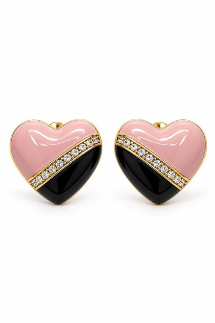 Enamel double color heart earrings