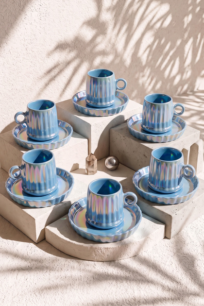 Blue Line Porcelain Coffee Cup Set for 6 People