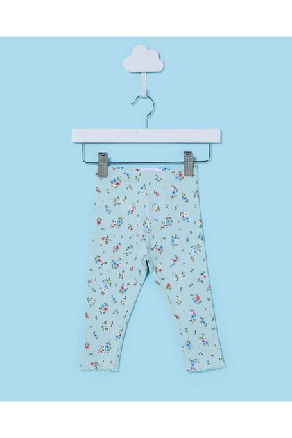 Infant Girls Blue Allover Print Rib Leggings