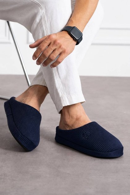 Unisex Nakışlı Kadife Fitilli Desen Rahat Yumuşak Tabanlı İçi Kürklü Terlik