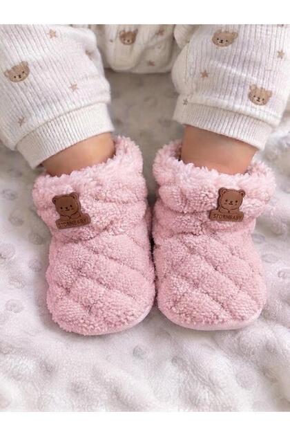 Light Brown Soft Welsoft Inside Slippers Booties Baby Booties First Step, Non-Slip Sole Slippers