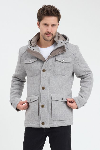 Cotton and Wool Blend Hooded Slim Fit Parka # Au546688