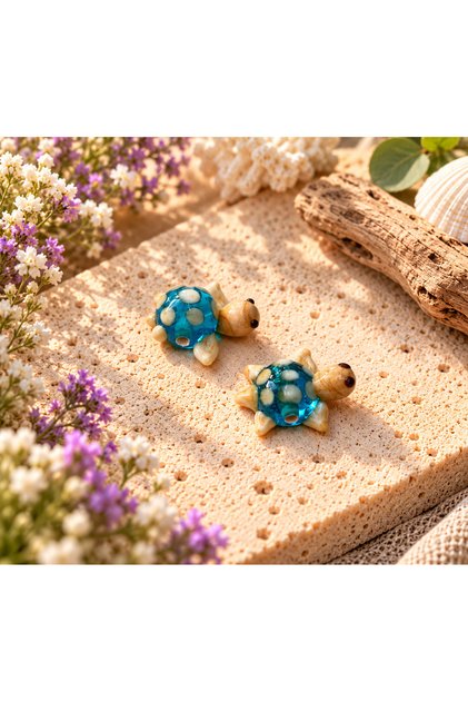 Handmade Murano Glass Blue Cream Karetta Beads (2 Pieces)