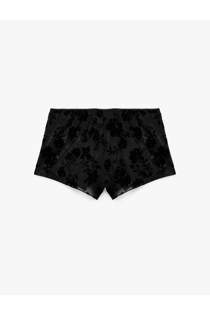 Elastic Waist Comfortable Cut Tulle Floral Patterned Mini Shorts Pajama Bottoms