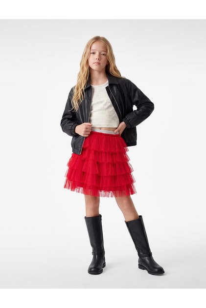 Elastic Waist Layered Pleated Tutu Skirt