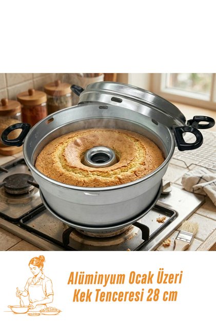 Ocak Üstü Kek Pişirme Tenceresi Alüminyum Kek Kalıbı Kapaklı Pratik Yeni Ürün 28 cm