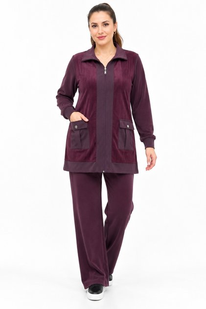Plus Size Modal Suit with Front Pockets, Plum Color